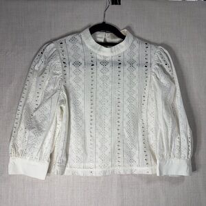 Choosy white Elegant White Lace Crop Top puff sleeve